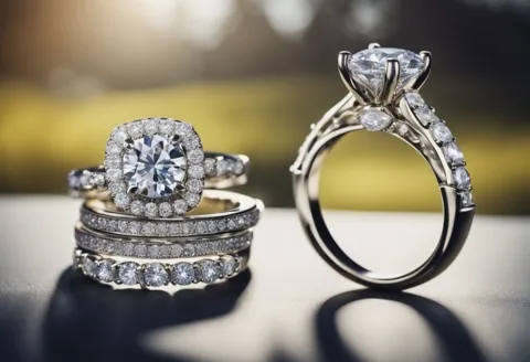 Diamond engagement rings with halo and pavé bands