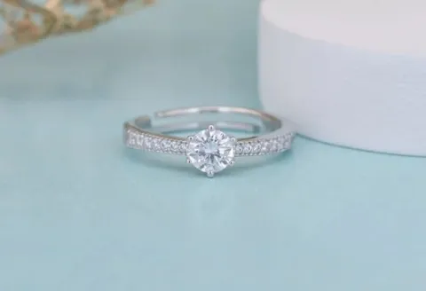 Silver solitaire engagement ring set