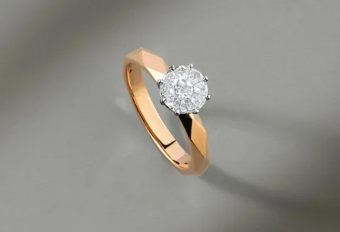 Rose gold engagement ring with diamond cluster