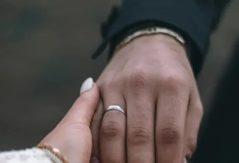 Close-up of men's wedding band on hand