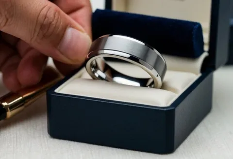 Men's wedding band in display box