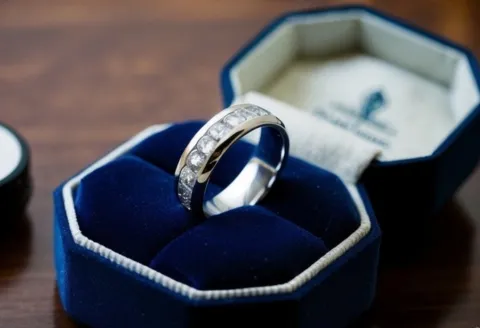 Men's wedding band with diamond accents