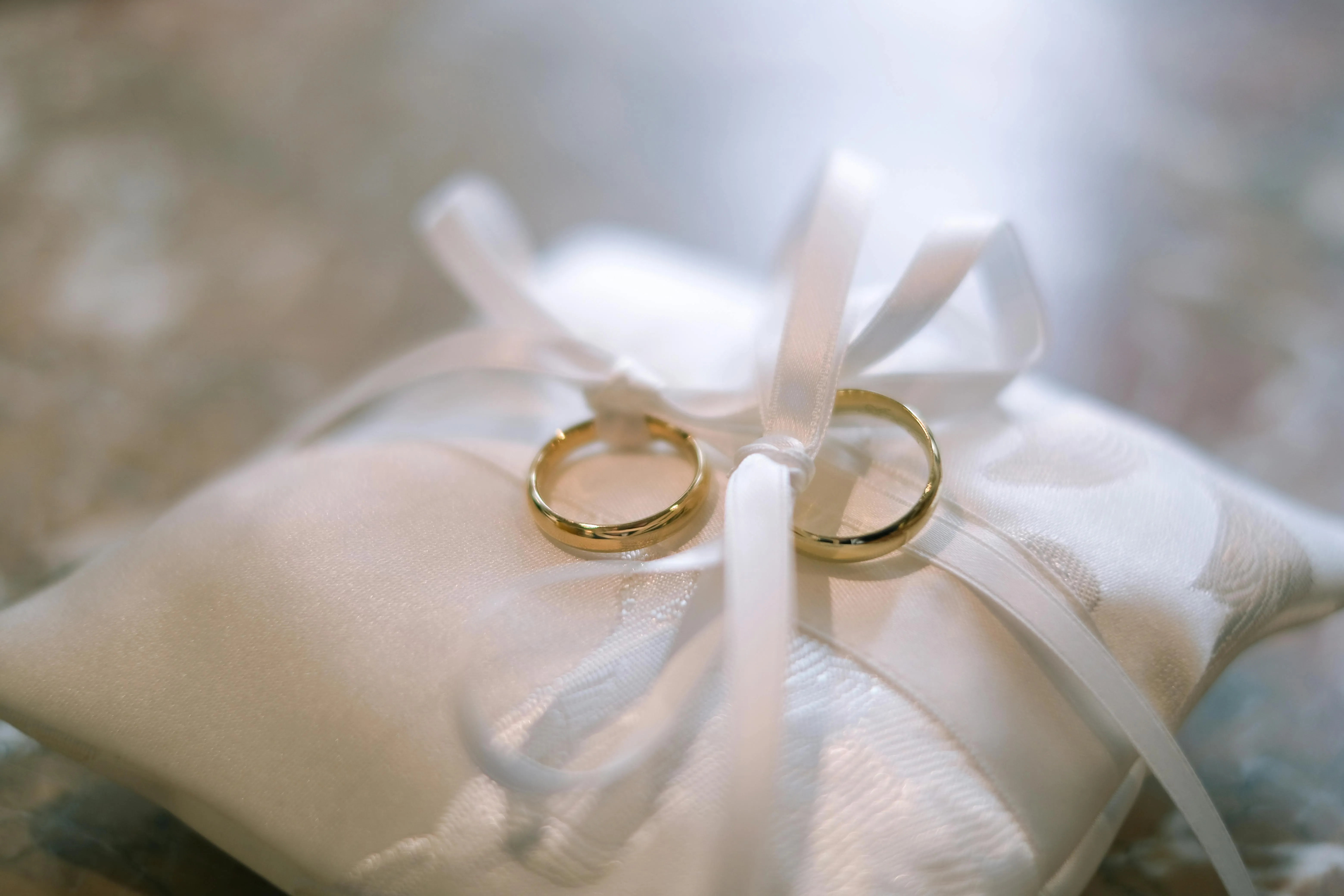 Silver wedding band on wedding day
