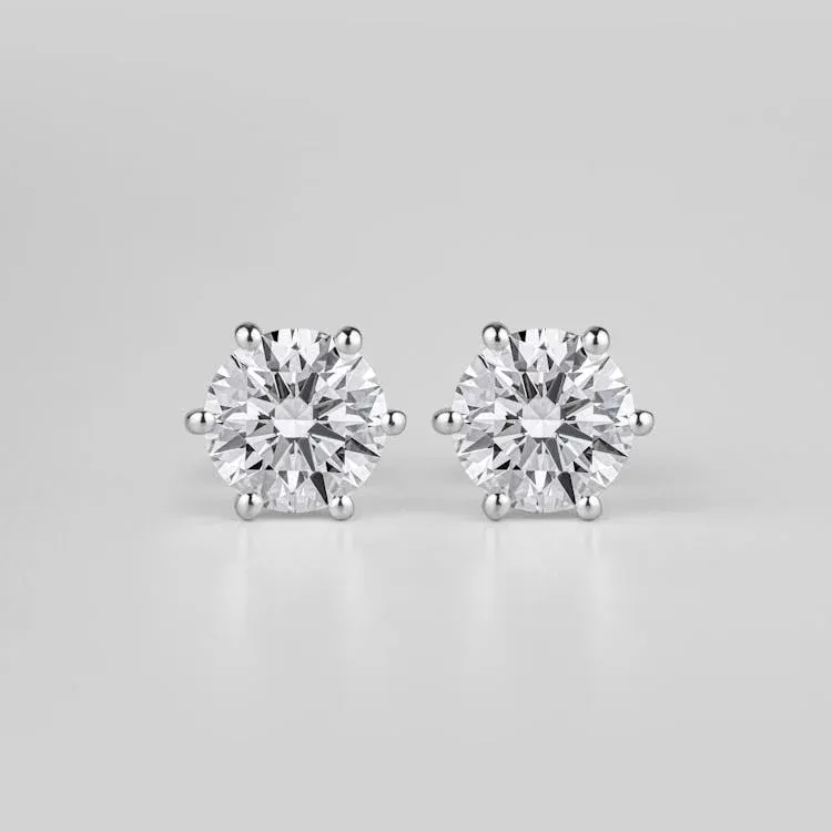 Round diamond stud earrings silver