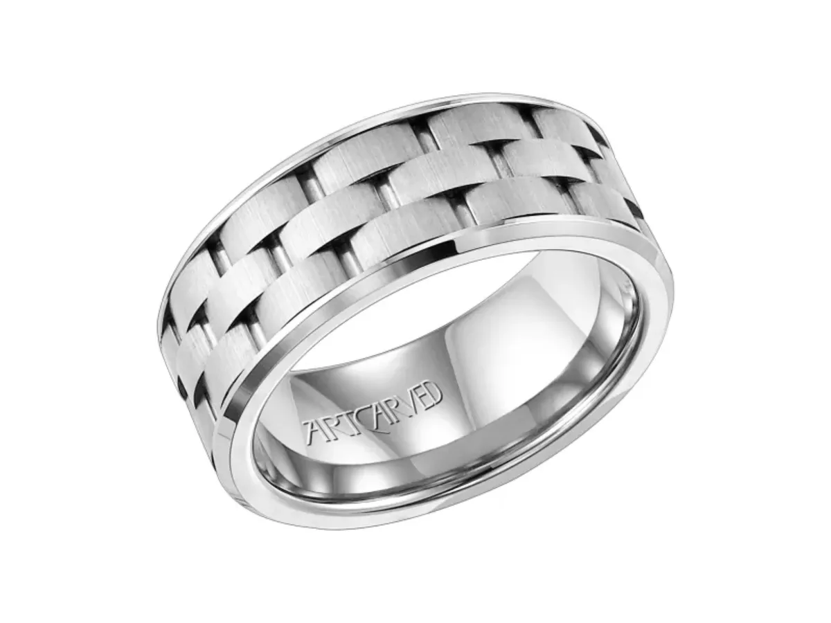 Brushed Tungsten Wedding Band with Woven Texture
