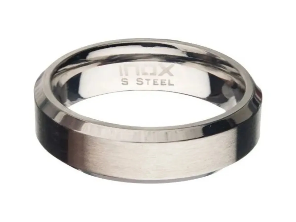 Brushed Stainless Steel Wedding Band with Polished Edge