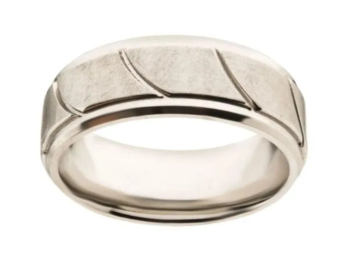 Engraved Silver Wedding Band with Modern Pattern
