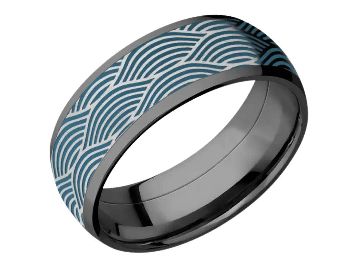 Blue Pattern Inlay Tungsten Wedding Band Design