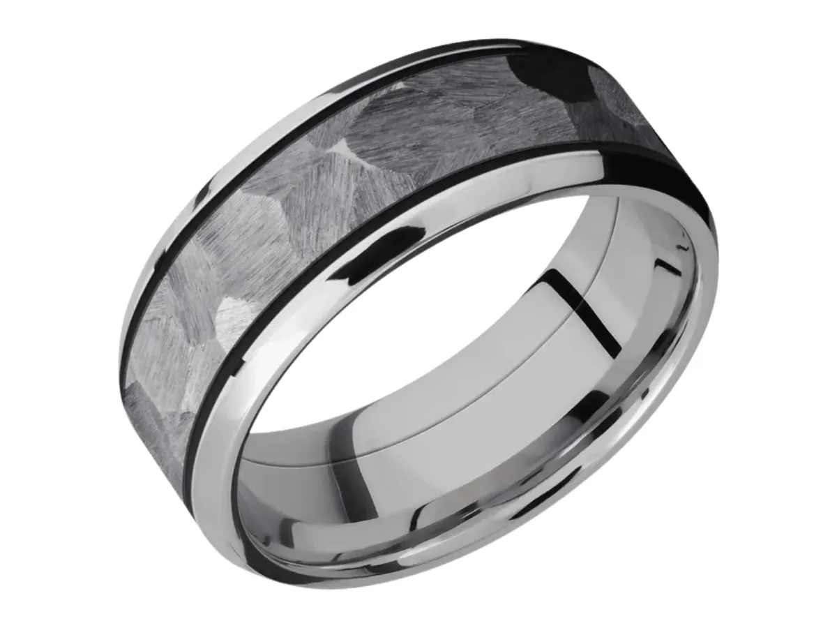 Faceted Gray Tungsten Wedding Band with Polished Edges