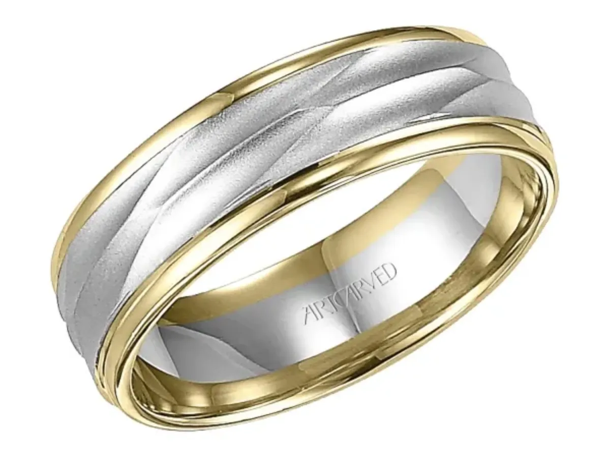 Two Tone Wedding Band with Brushed Center Finish
