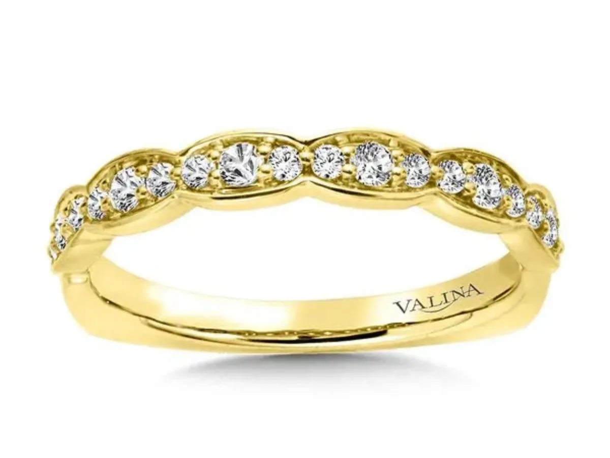 Yellow Gold Diamond Curved Wedding Band with Round Stones