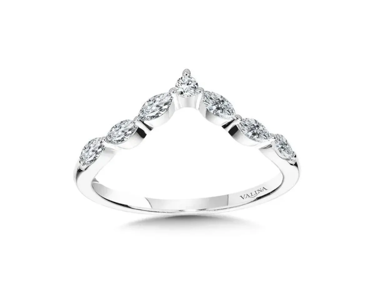 Marquise diamond contour wedding band in white gold