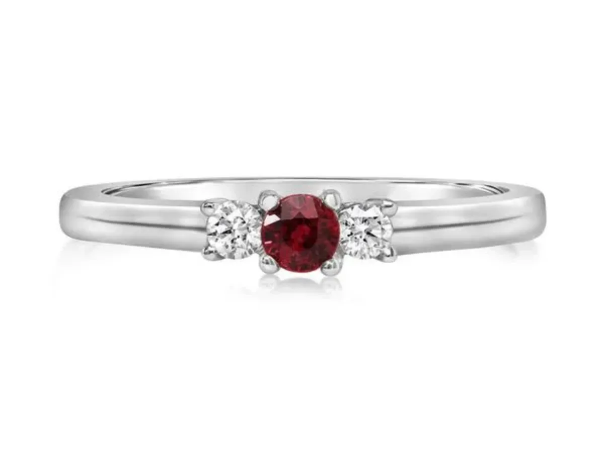 White Gold Ruby and Diamond Curved Wedding Band