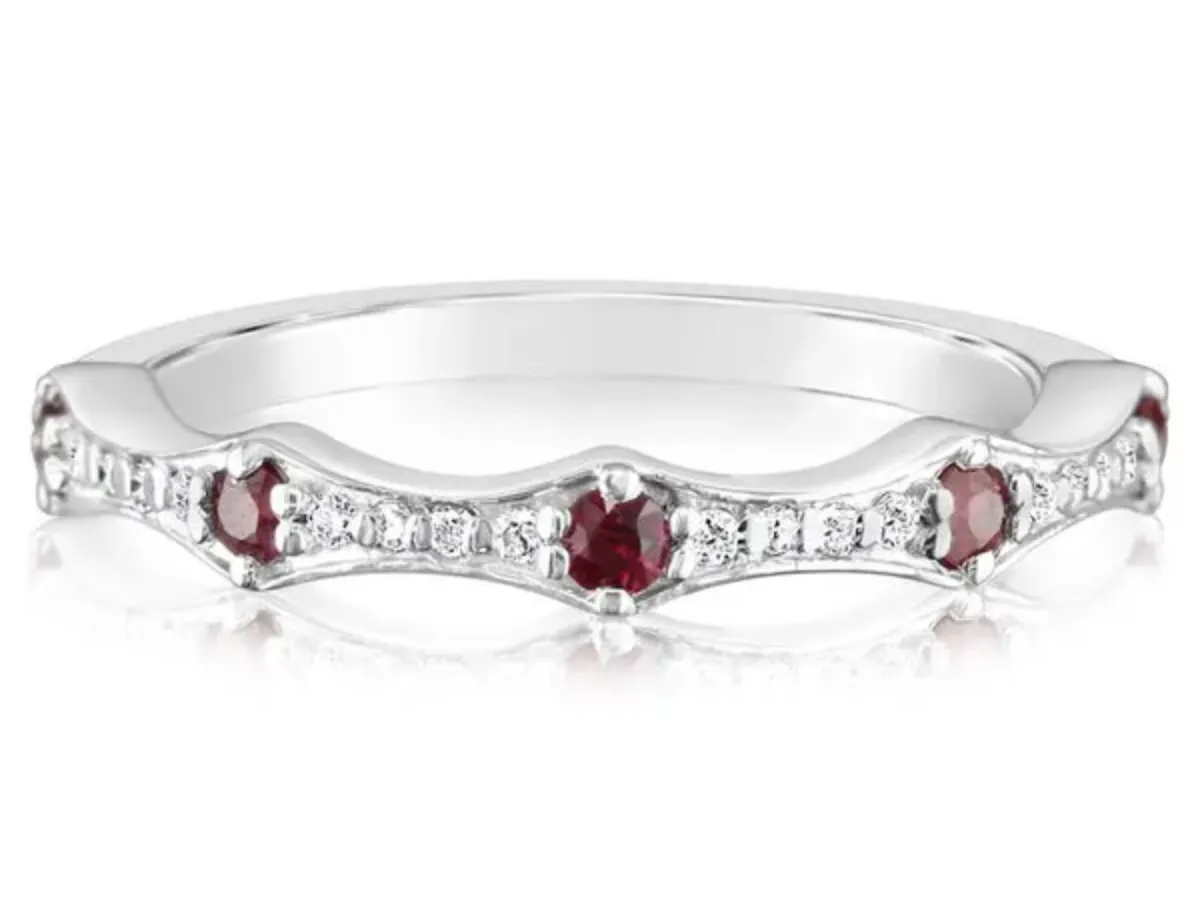 White Gold Ruby and Diamond Curved Wedding Band