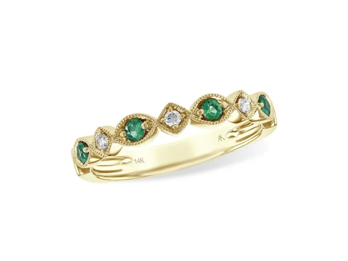 Vintage Emerald and Diamond Gold Stackable Ring