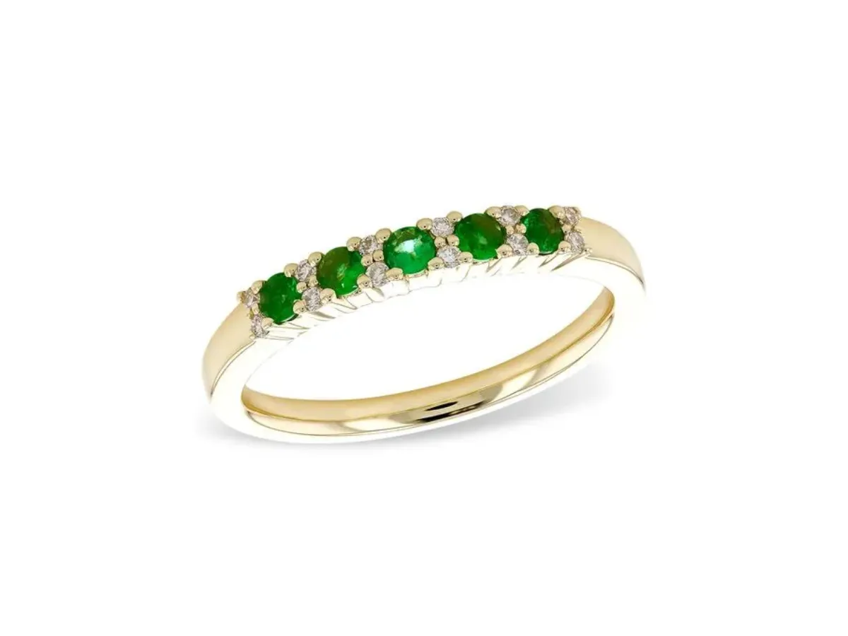 Yellow Gold Emerald and Diamond Wedding Band