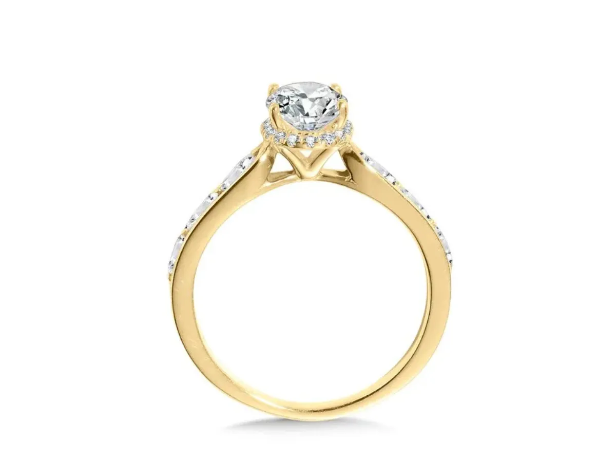 Yellow Gold Cathedral Diamond Solitaire Ring Side View