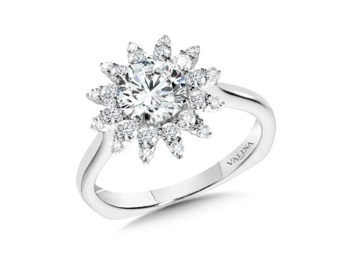 Floral diamond cluster engagement ring in white gold