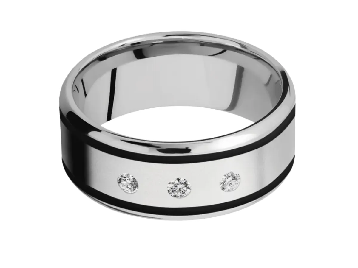 White gold men's wedding band with three diamonds