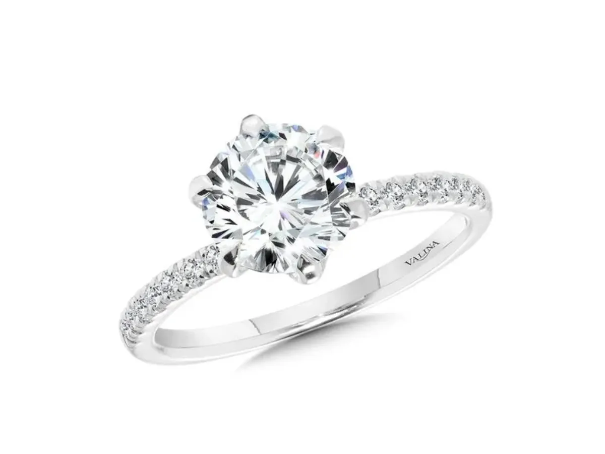 Round diamond engagement ring with pavé band