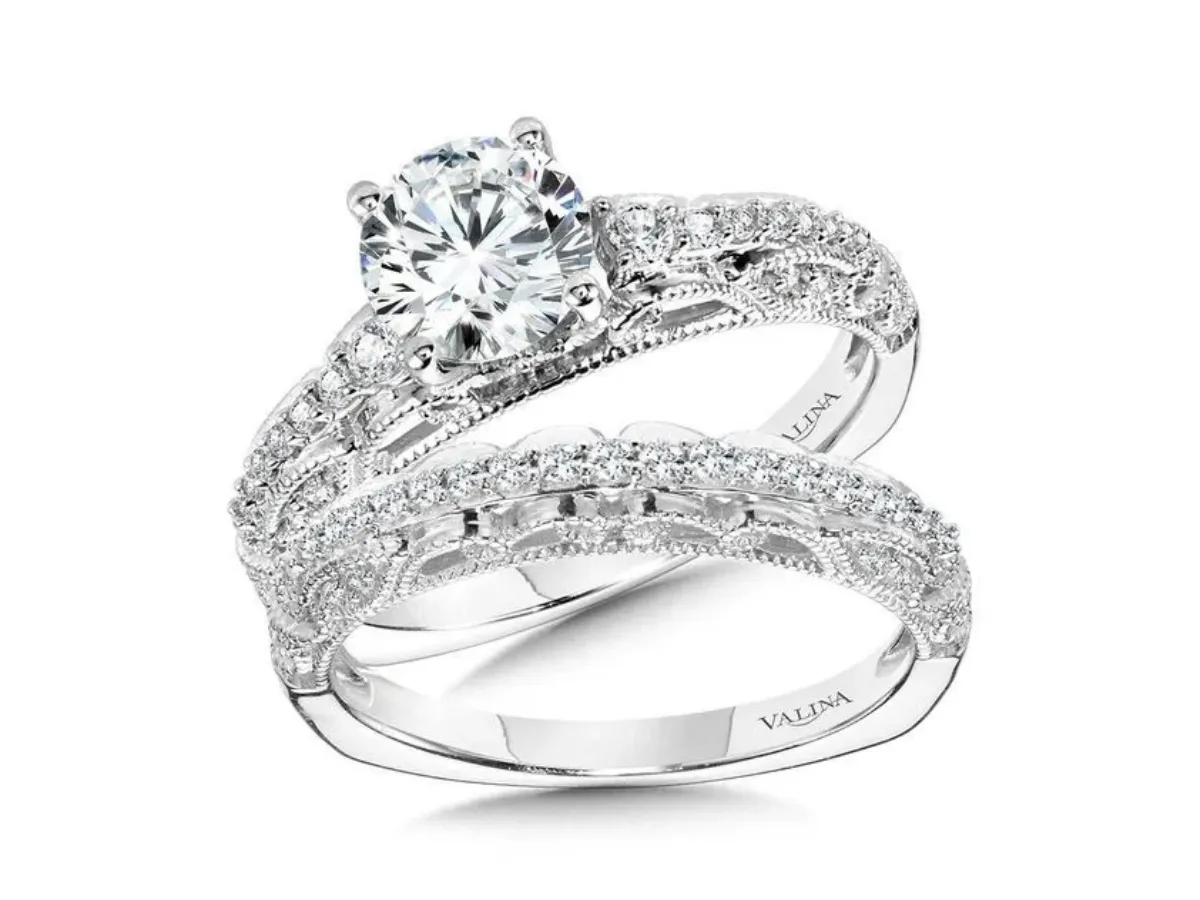 White gold diamond engagement ring and wedding band
