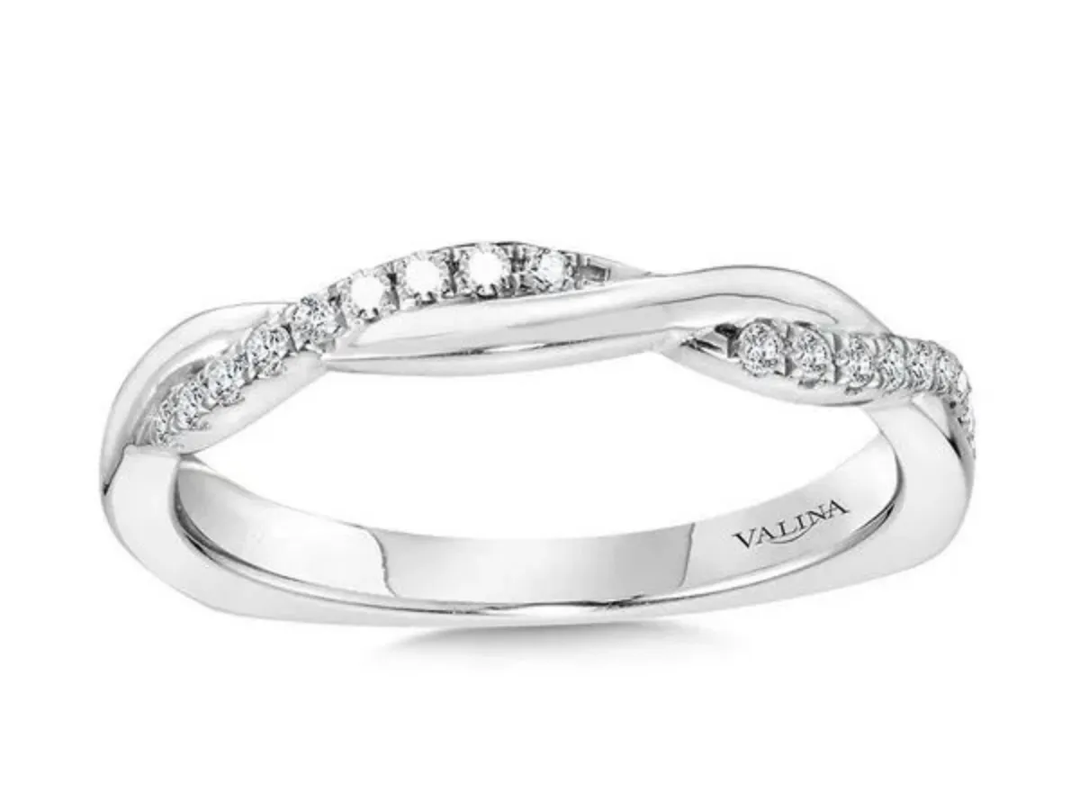 White gold twisted diamond wedding band by Valina.