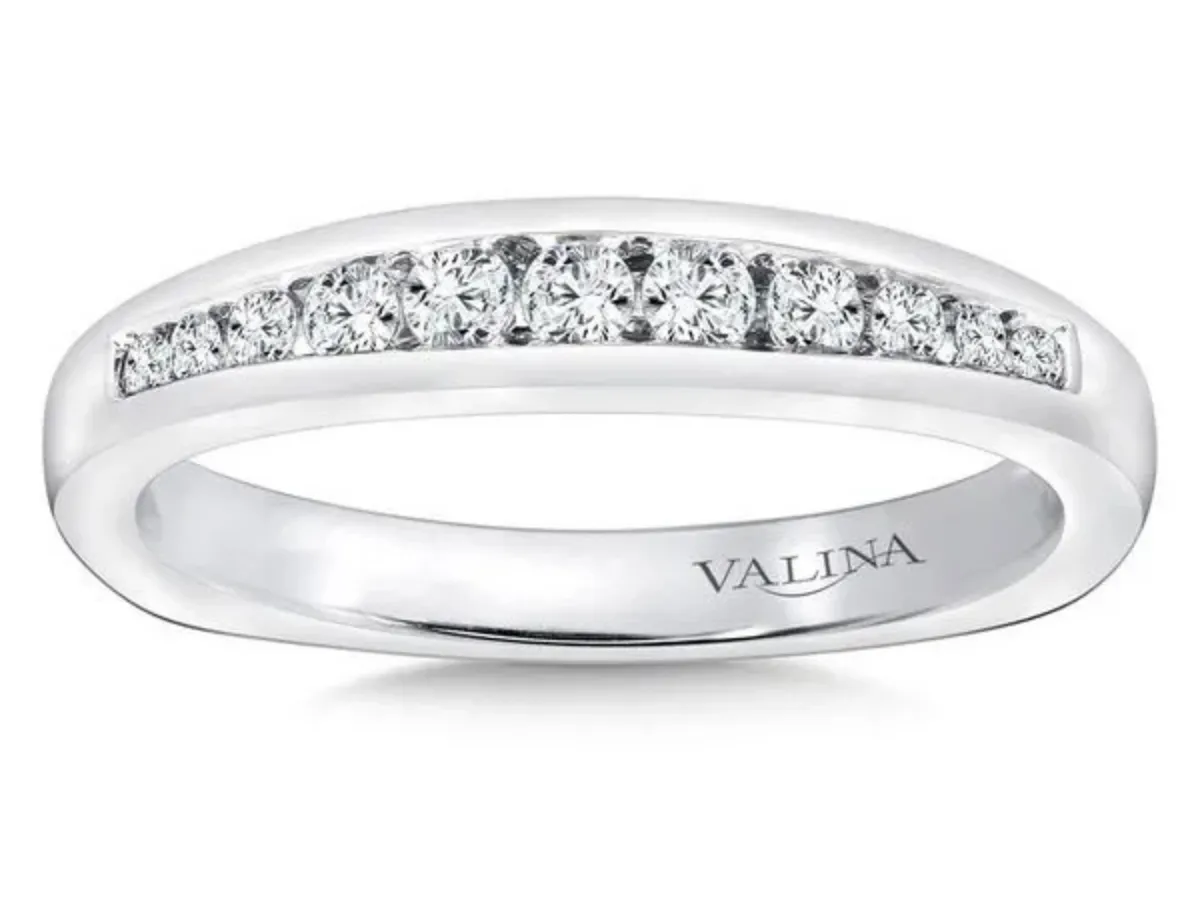 White gold channel set diamond wedding band ring