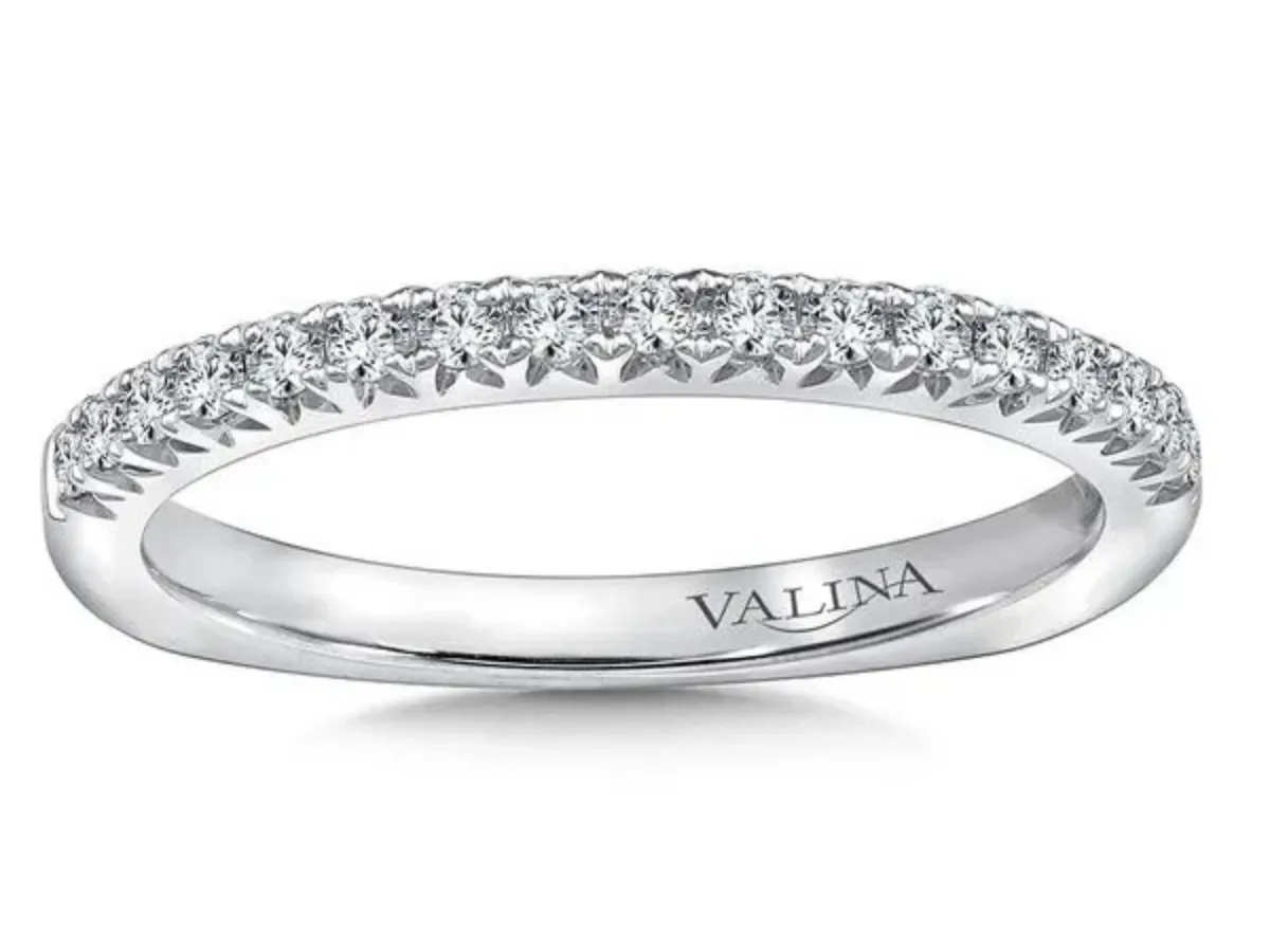 White gold round diamond wedding band by Valina