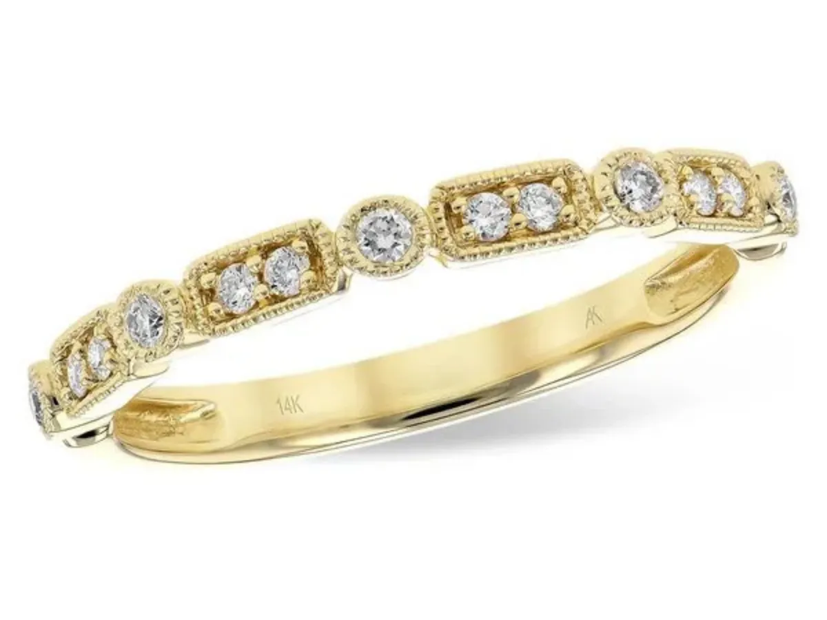 Yellow gold vintage style diamond wedding band