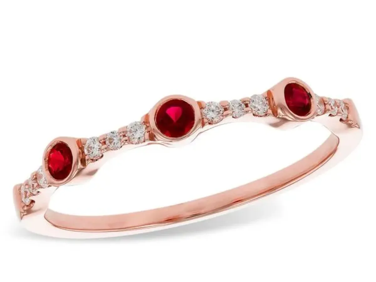 Rose gold ruby and diamond anniversary band ring