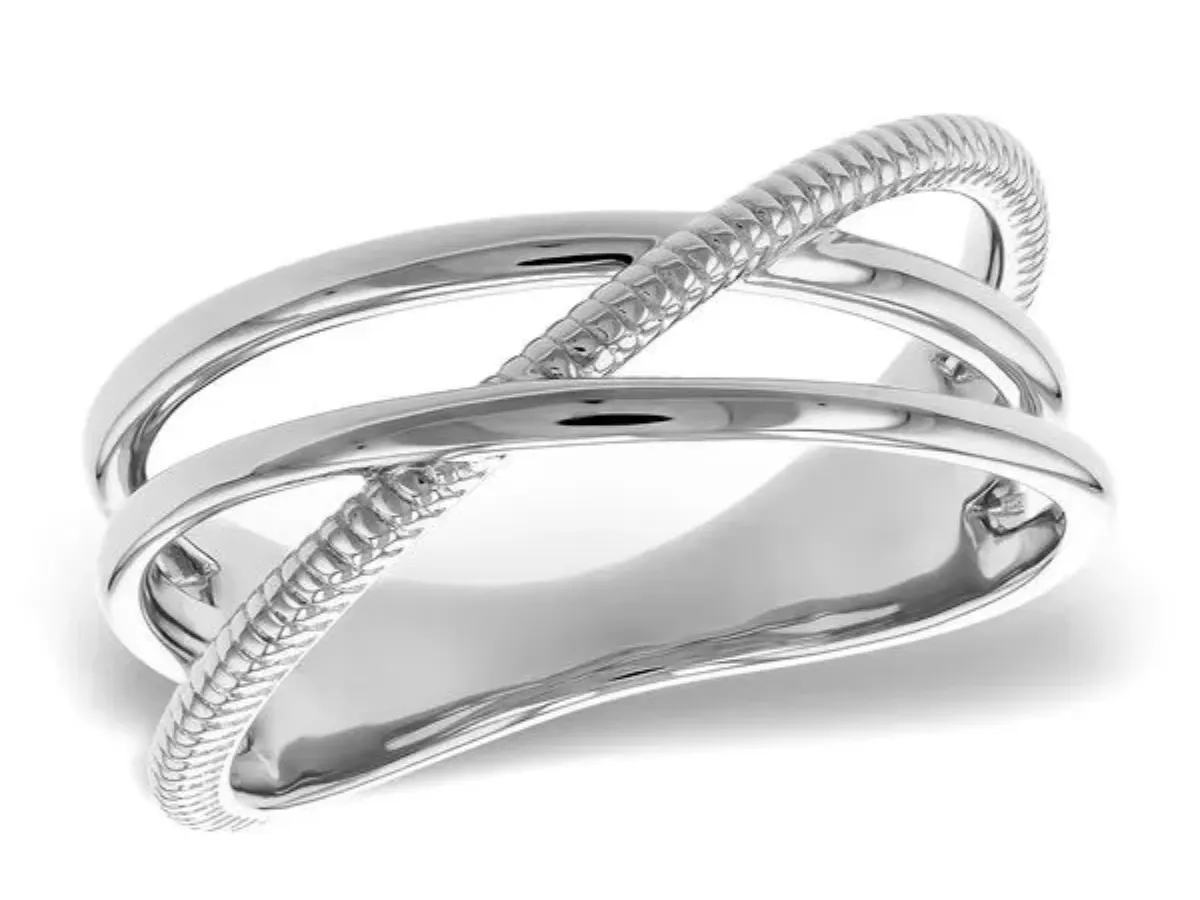 White gold intertwined modern crossover band ring