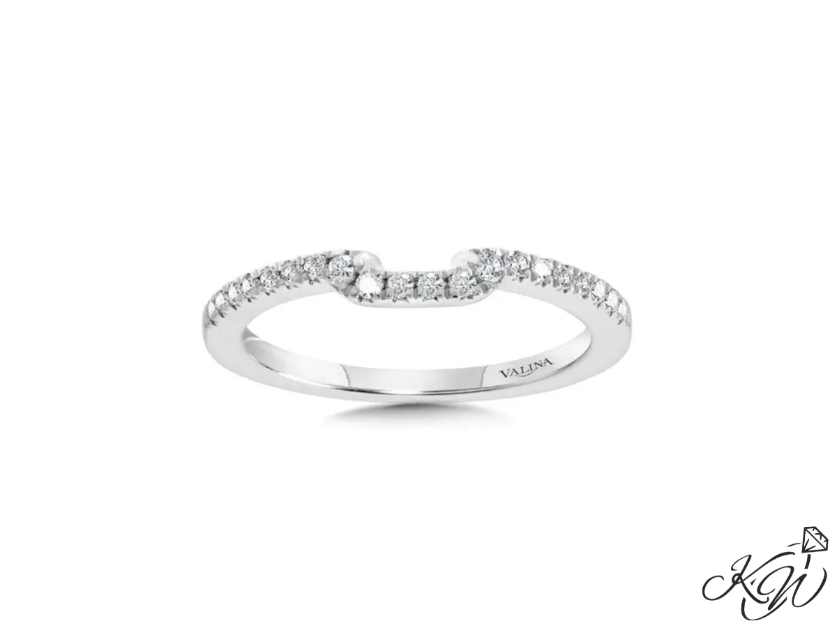 Curved diamond wedding band in white gold