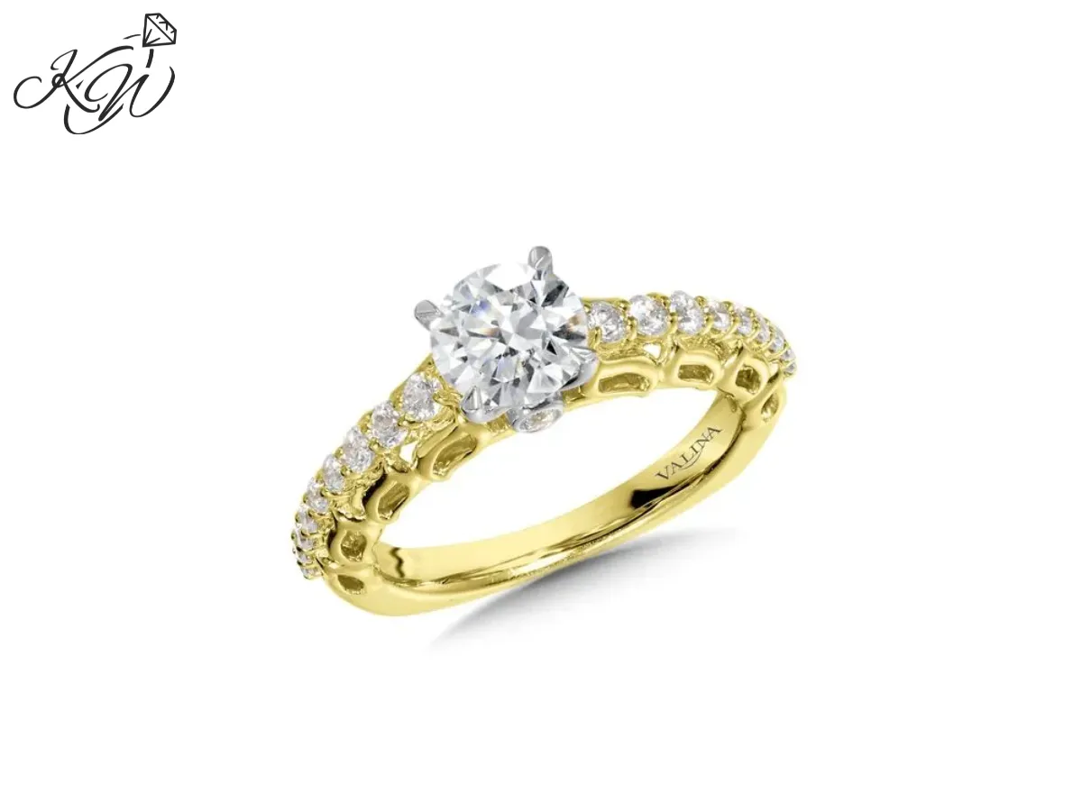 Yellow Gold Diamond Engagement Ring with Pavé Band