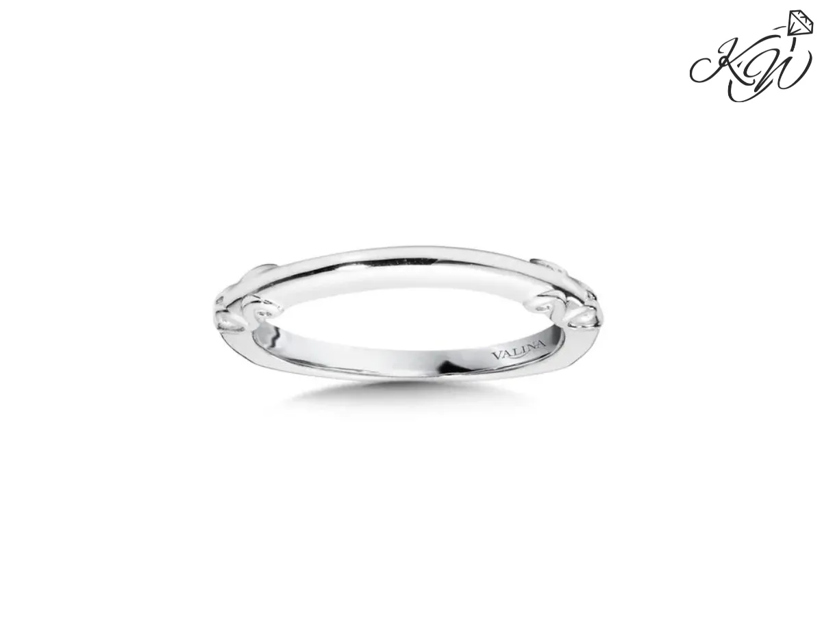 White Gold Wedding Band with Polished Decorative Edge Design