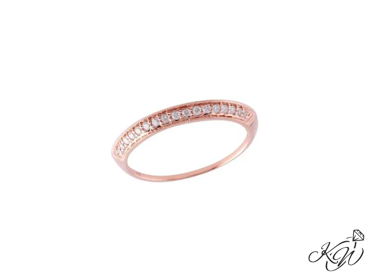 Rose gold diamond wedding band with milgrain detailing