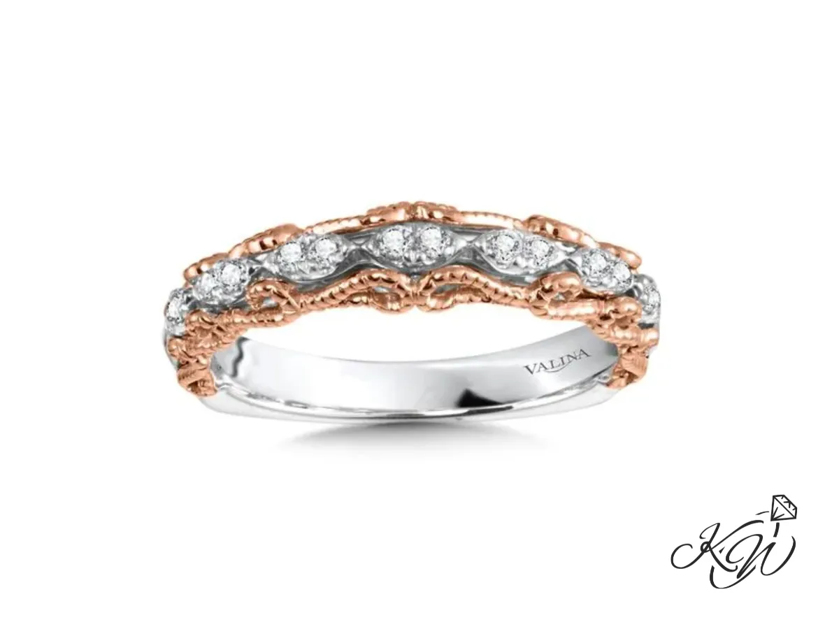 Two-tone rose gold and silver diamond wedding band