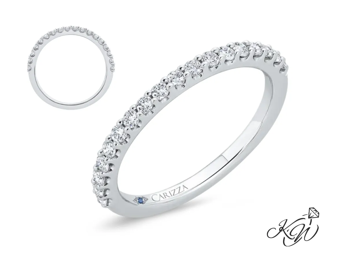 Carizza white gold diamond wedding band with pav&eacute; setting