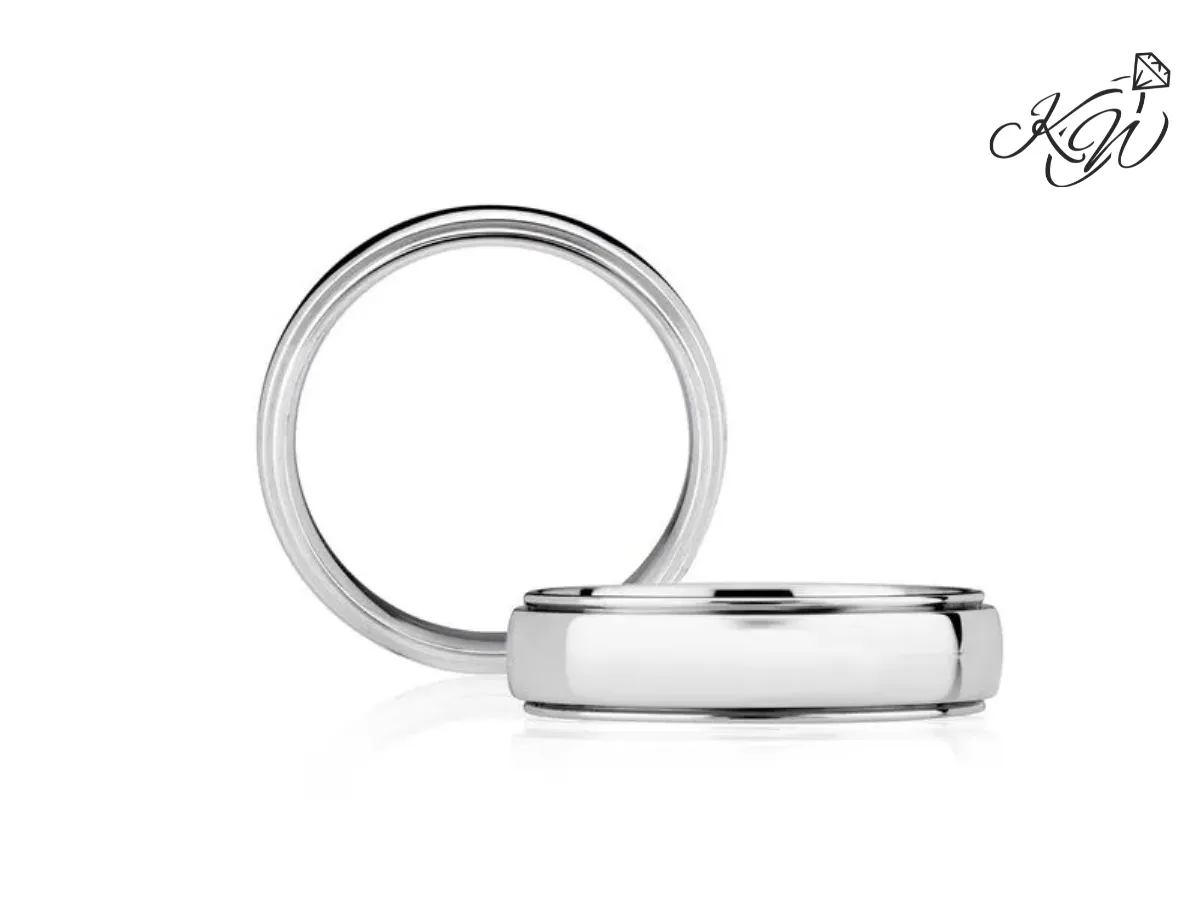 Polished white gold wedding bands with classic design