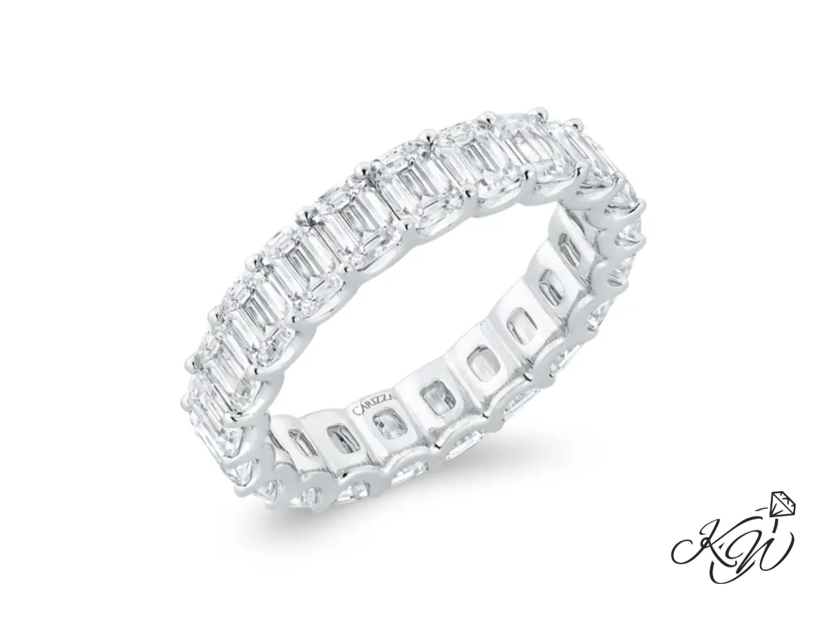 Carizza white gold emerald-cut diamond eternity band