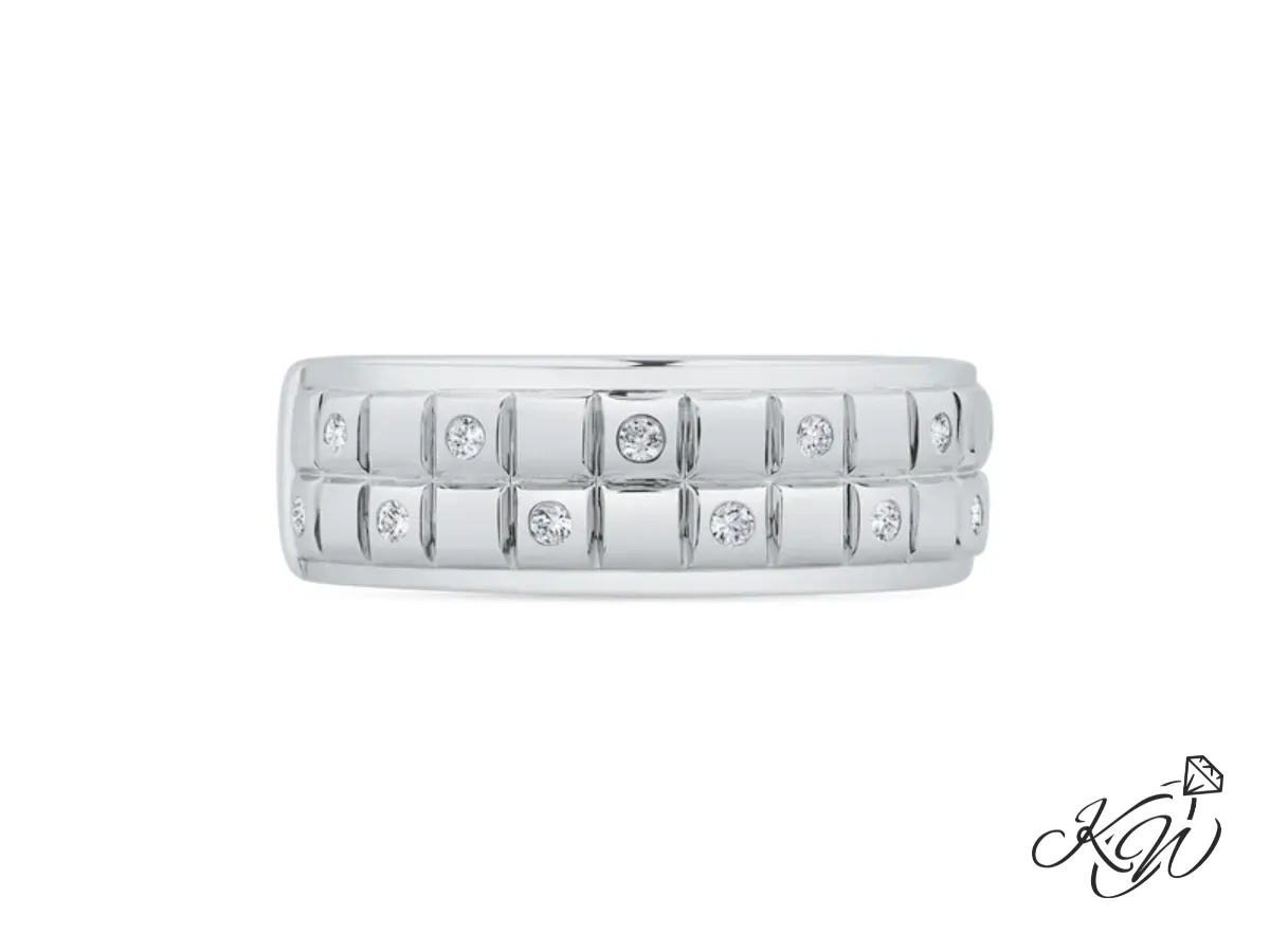 White gold wide wedding band with double-row diamonds