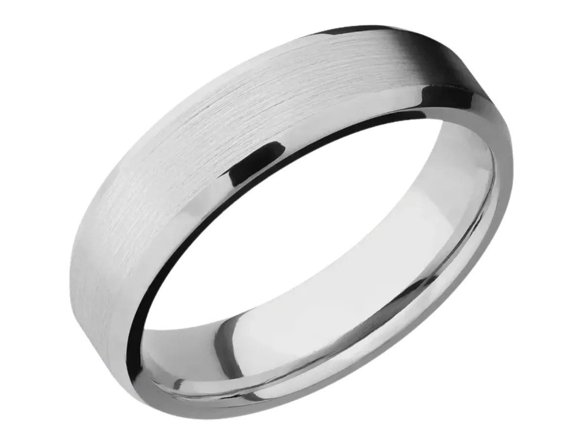 Platinum brushed milgrain edge wedding band.