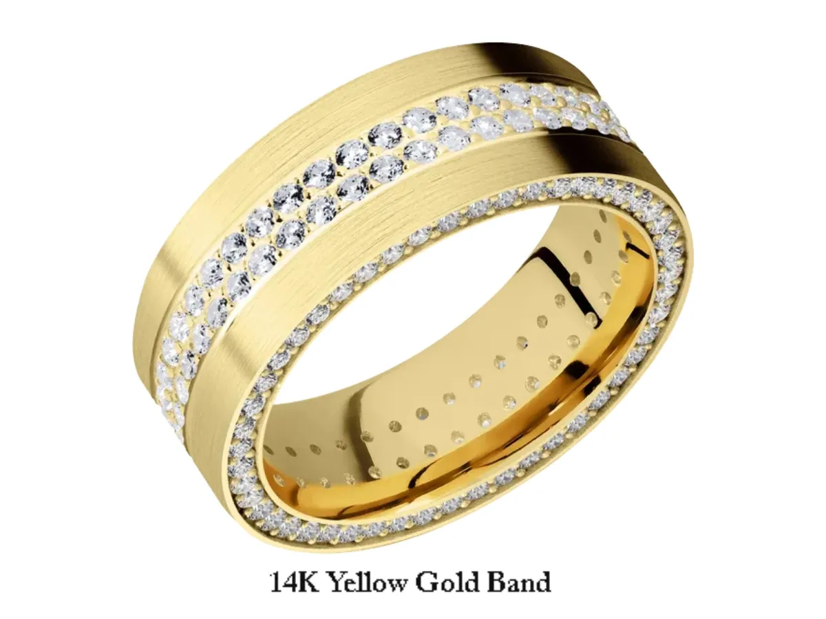 14K yellow gold diamond eternity band ring.
