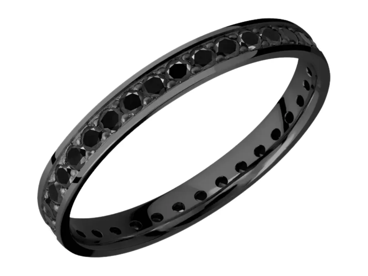 Black diamond eternity band black metal ring.