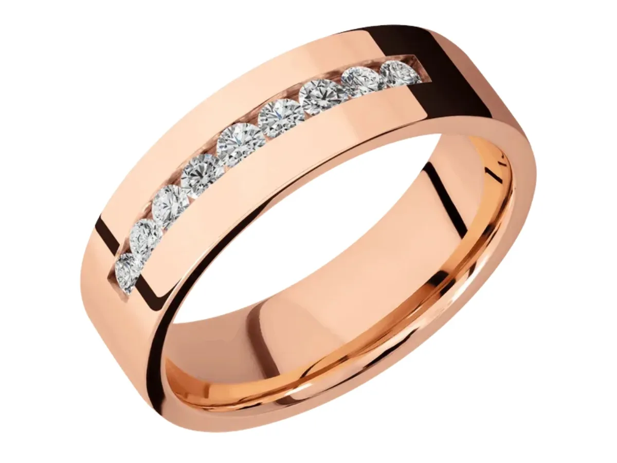 Rose gold half eternity diamond wedding band.