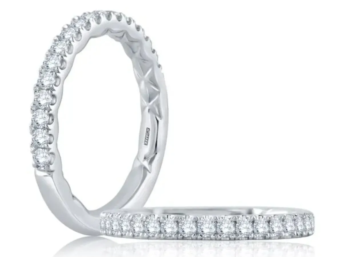White gold pav&eacute; diamond wedding band.