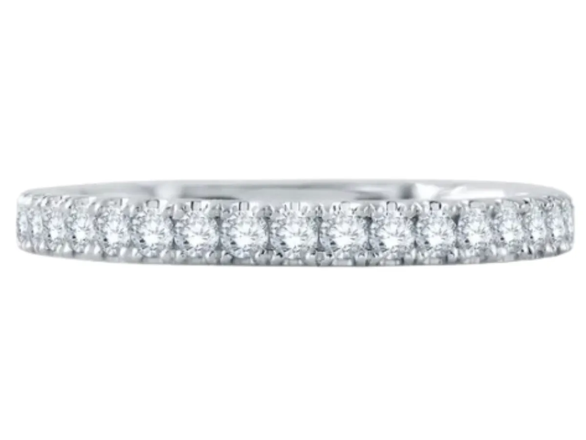 Thin white gold pav&eacute; diamond band.