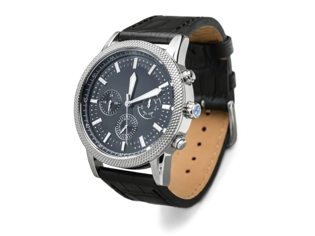 Chronograph watch with black strap
