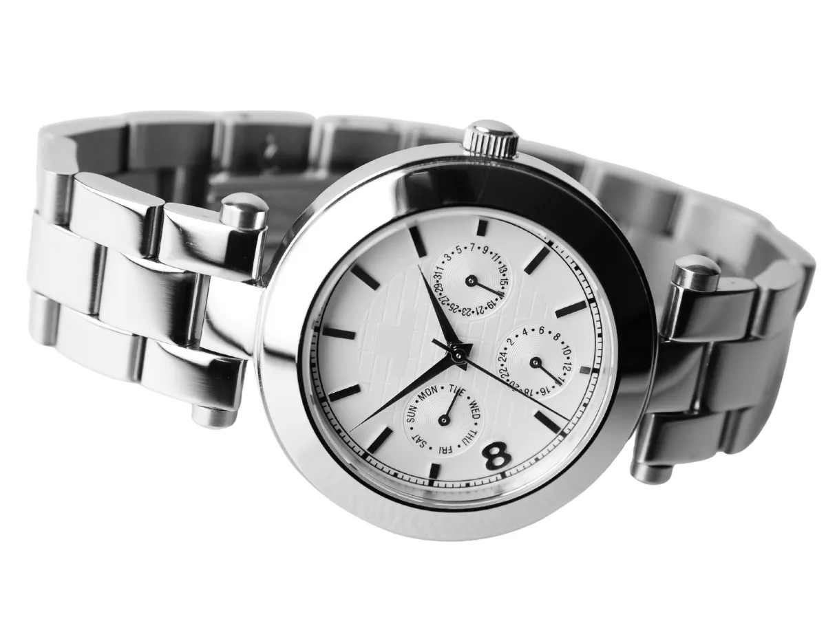 Silver watch with white dial