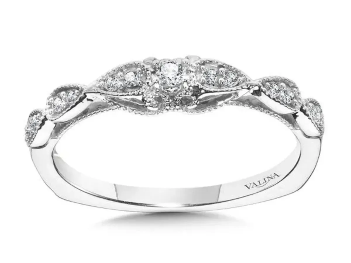 Vintage style filigree diamond wedding band.