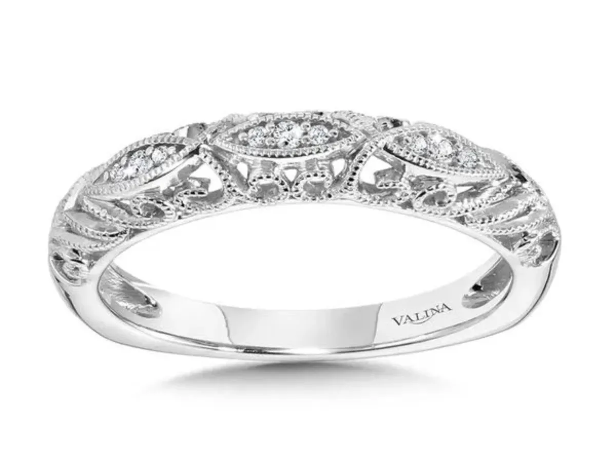 Ornate filigree diamond wedding band.